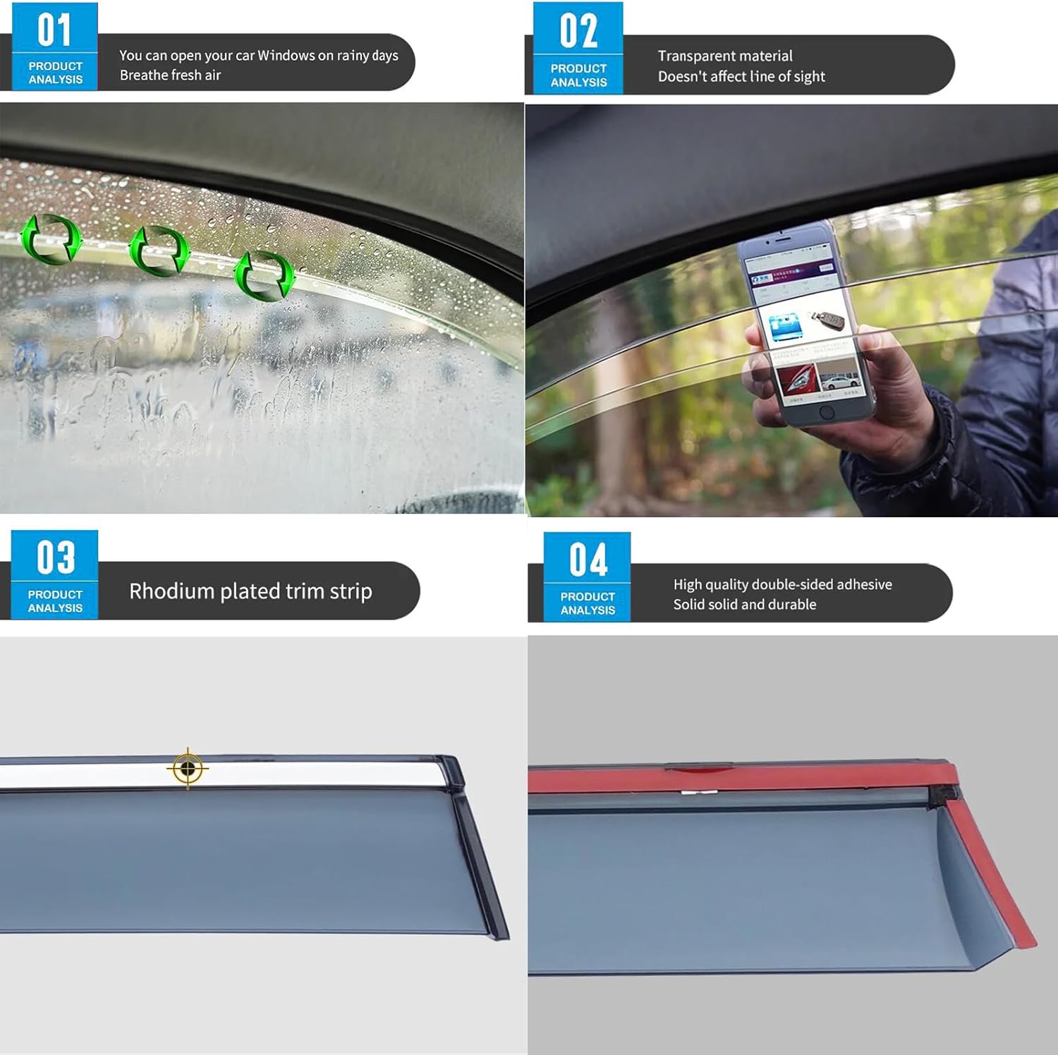 Car Window Rain Guard Window Visors Compatible with Honda BRV MK2-DG3 2022-2025, Outside Mount Visors Auto Side Window Deflectors Rain Shields Car Accessories - 4 Pcs(Color:No Bright Bars)