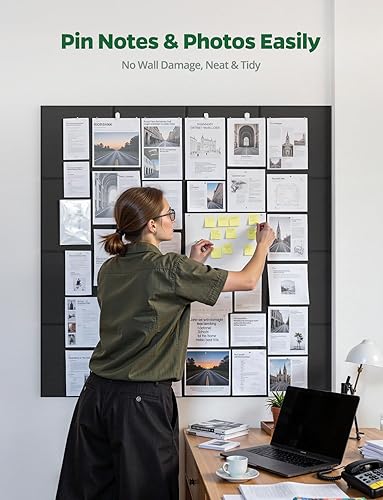 Miniatura 2 de Tablón de anuncios grande de 48 x 36 pulgadas, paquete de 12 tableros de corcho para paredes, azulejos de pared de fieltro autoadhesivos con