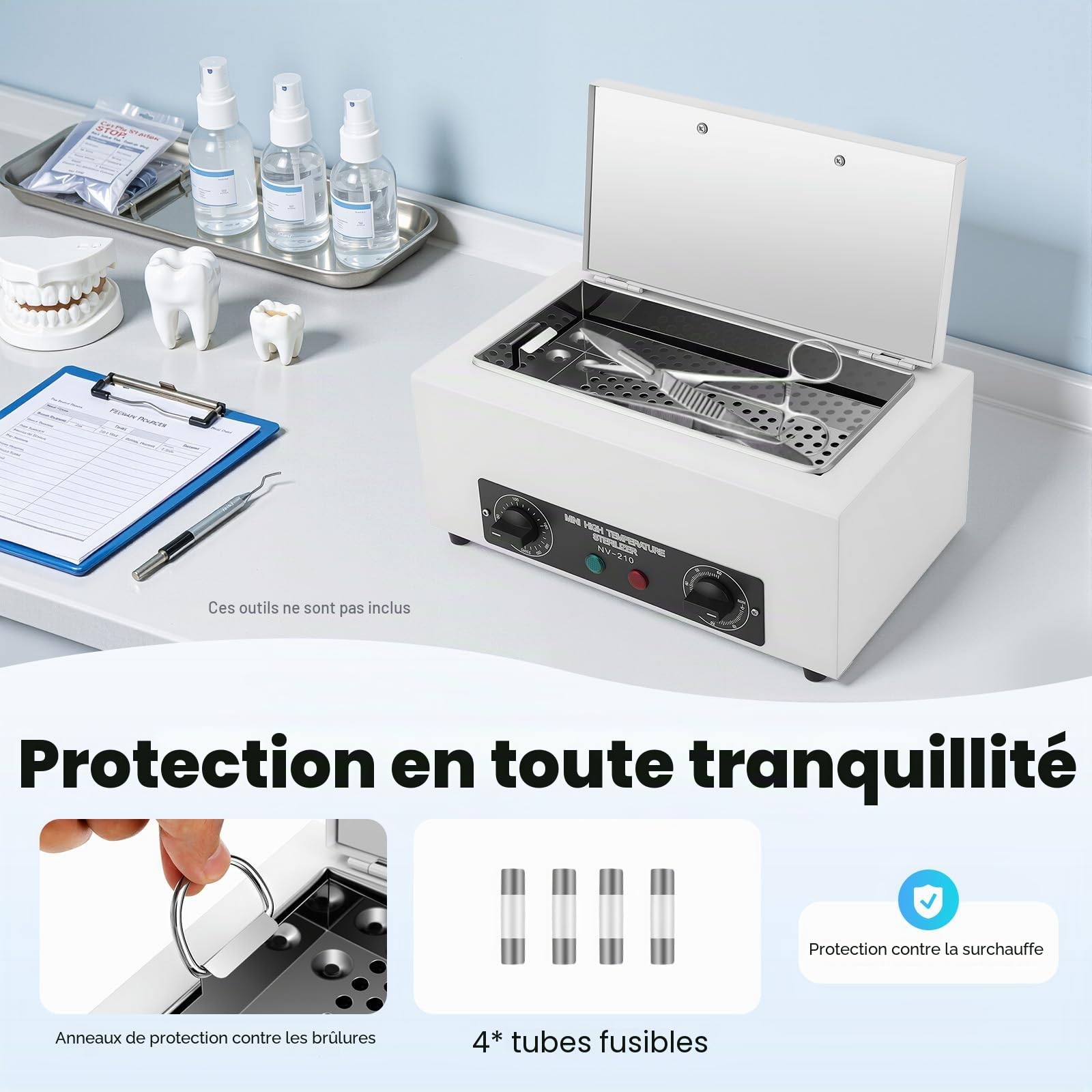 MINRS Stérilisateur à air chaud - 300 W - 220 °C - Avec minuterie - Pour salon de beauté, salon de manucure, salon de coiffure