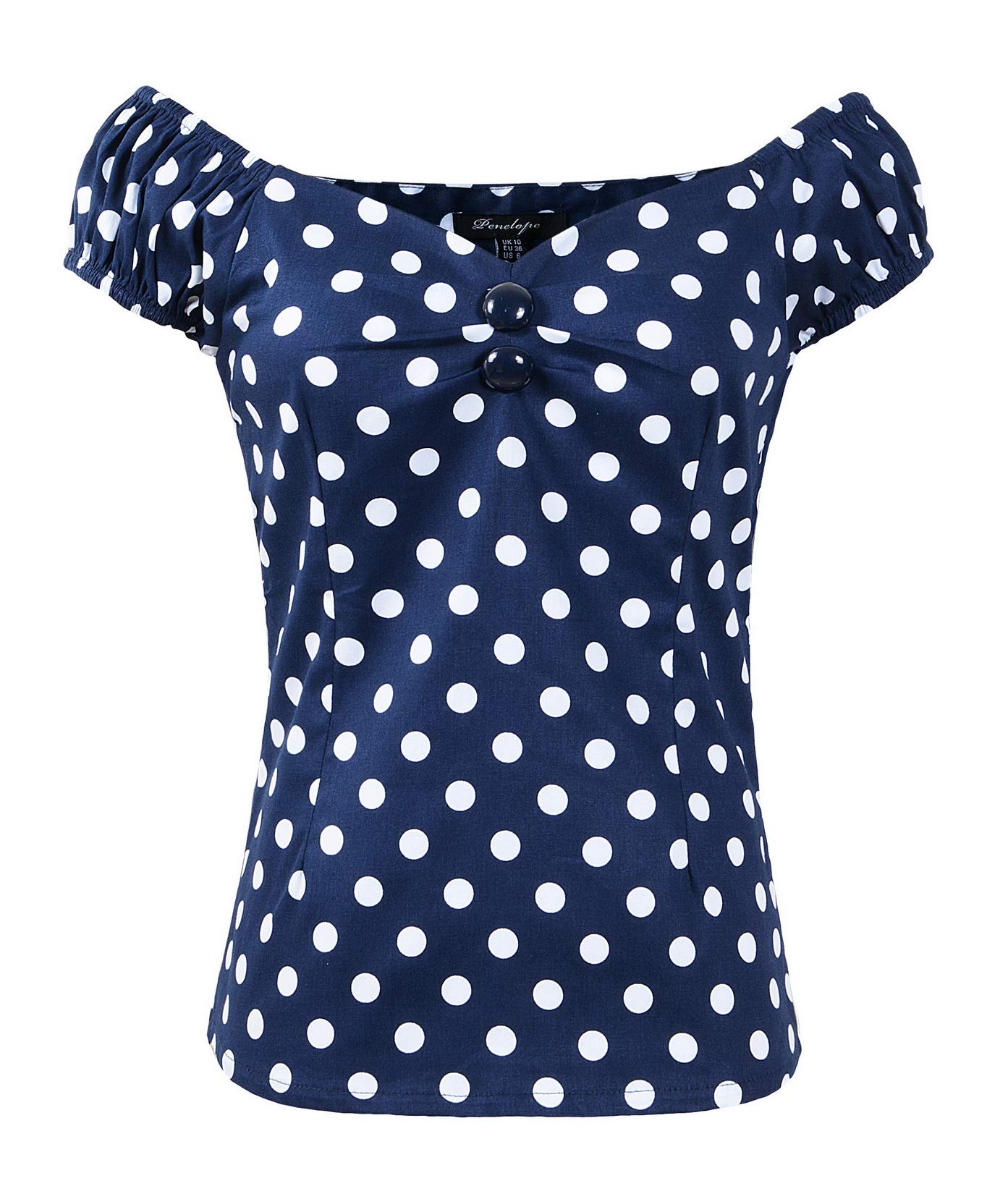 1950s Vintage Retro Dolores Top 50s Rockabilly Pinup, Navy/White Polka Dot, 8