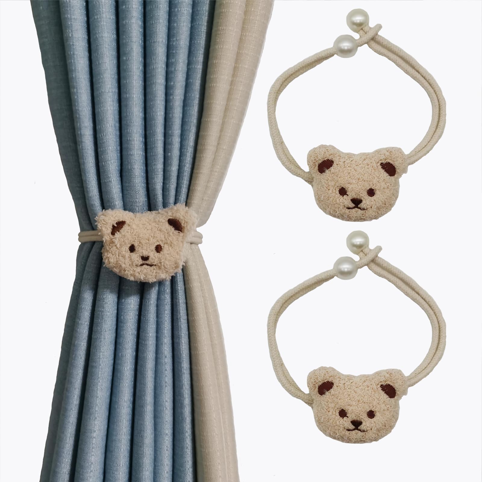 Cute Curtain Ties Back Cartoon Bear Tie Backs for Curtains 2Pcs Curtain Ties for Drapes Nursery Curtain Tiebacks Window Treatment Holdbacks(Light Brown)
