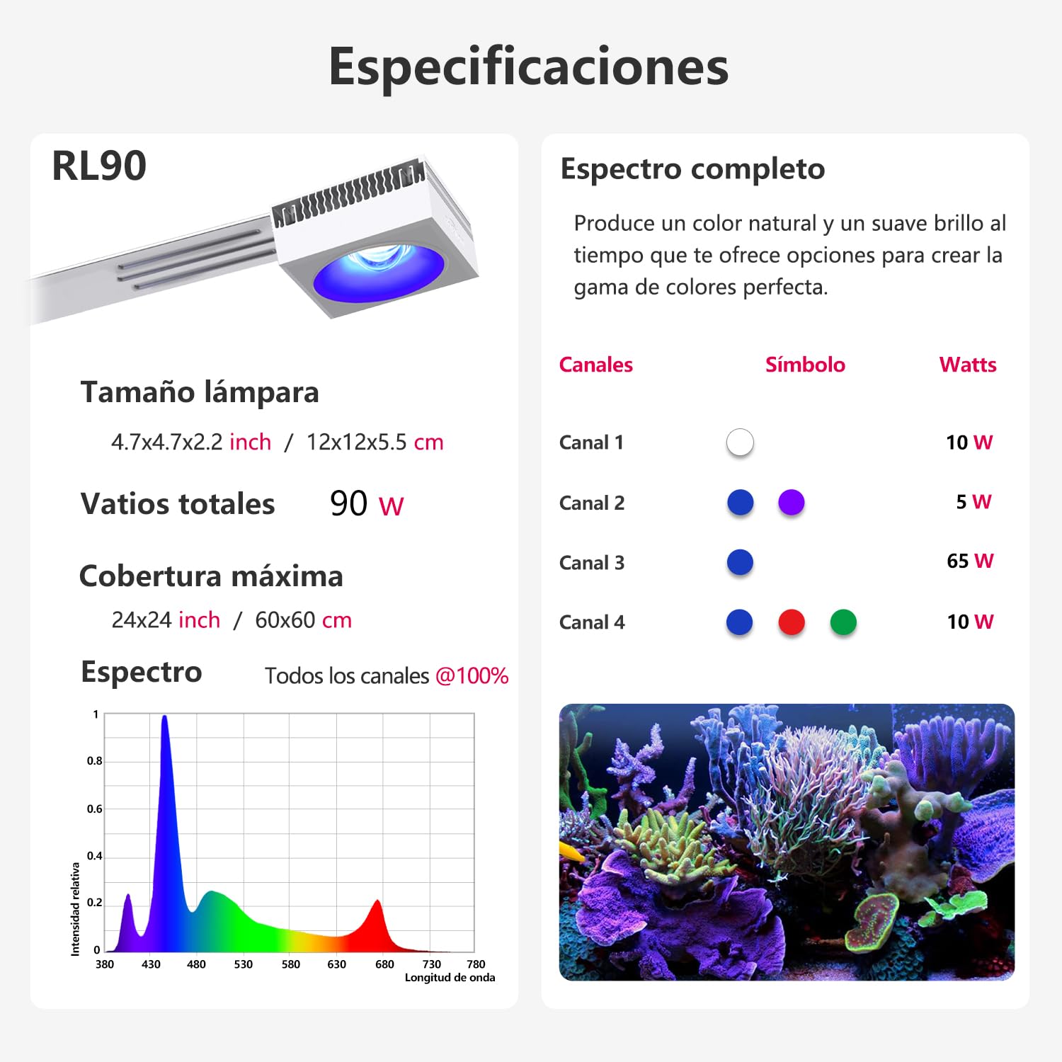 PopBloom RL90 WiFi iluminación arrecife luz reef coral Reef Led acuario con luz de espectro completo 60cm 24" 2ft