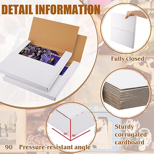Miniatura 4 de Tinlade Paquete de 50 cajas de envío de discos de vinilo de 12.5 x 12.5 x 1 pulgadas, sobres de vinilo blancos, sobres LP plegables de cartón, caja