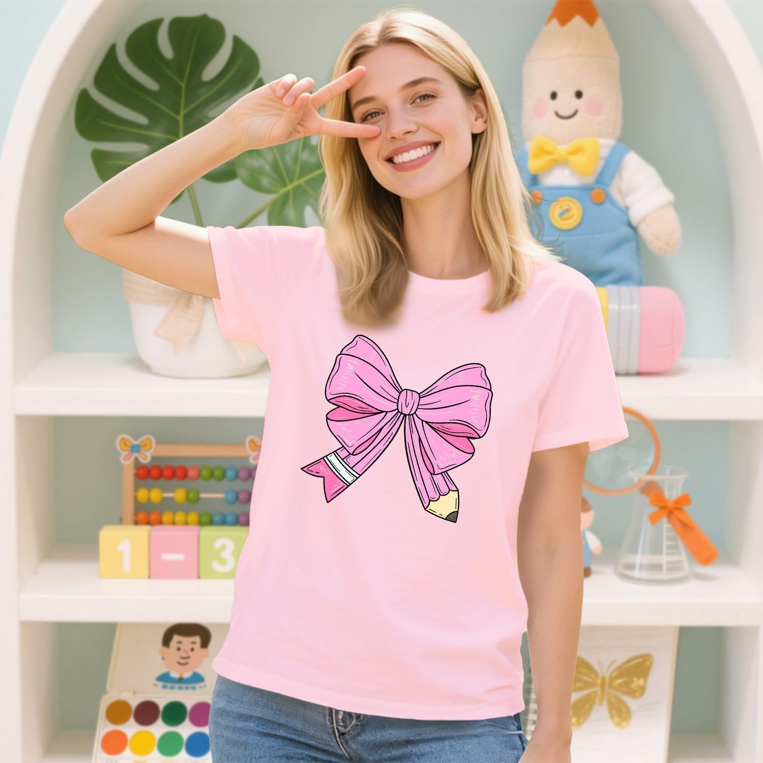 Teacher Shirts for Women Cute Bow Pencil Teacher T-Shirt Back to School Teaching Life Tee - Image 4