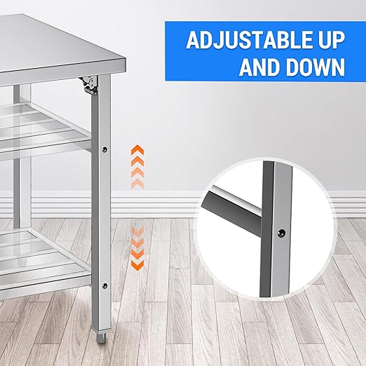 Mesa de Trabajo Plegable Acero Inoxidable 126x66cm Plateado miniatura 6