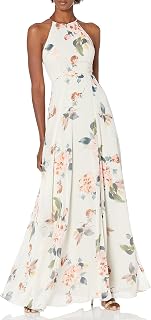 Women's Kayla A-line Halter Floral Printed Chiffon Long Dress