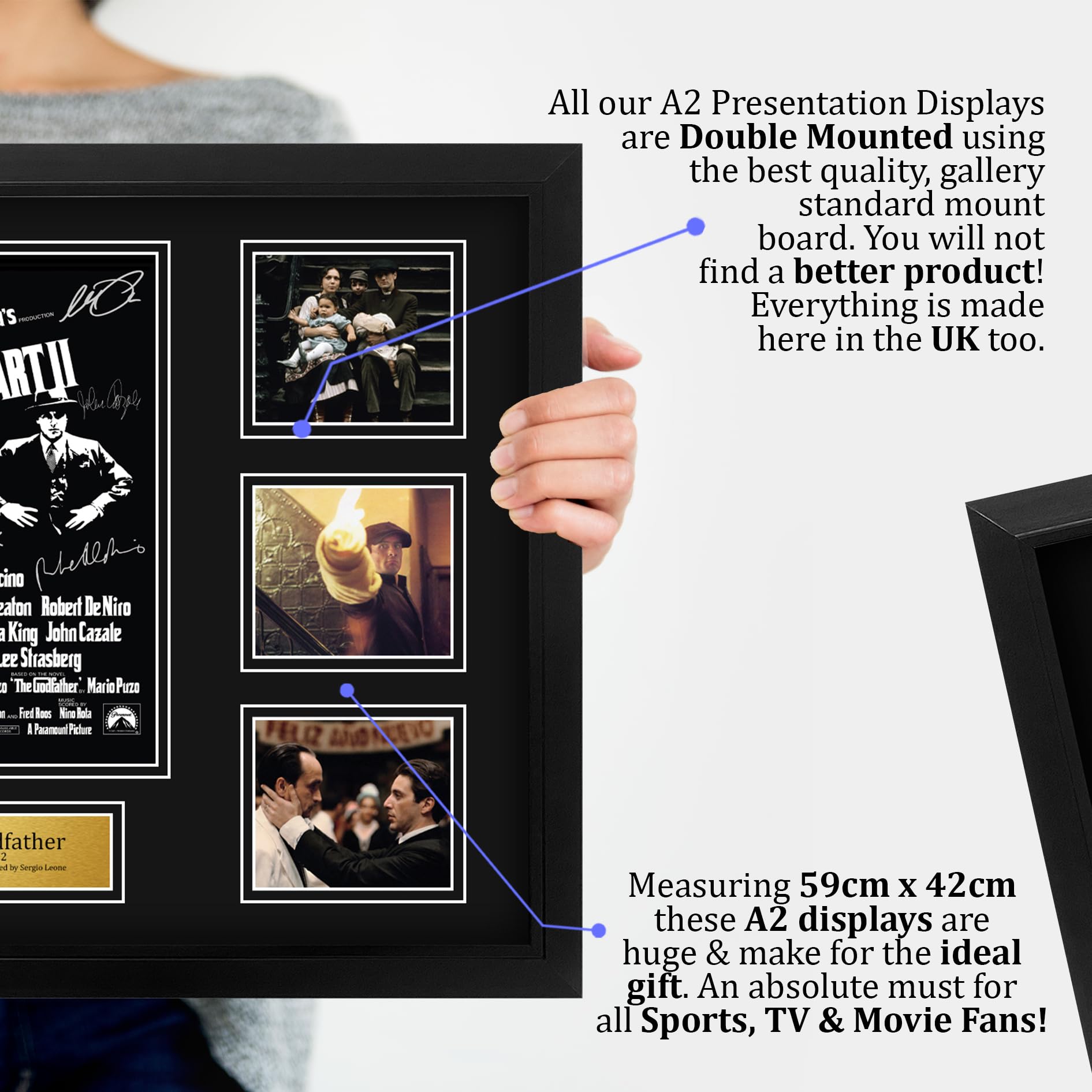 HWC Trading The Godfather Part 2 Al Pacino Geschenke Geduckter Poster Signiertes Autogramm Foto für Fans von Film Memorabilien - A2 Gerahmt