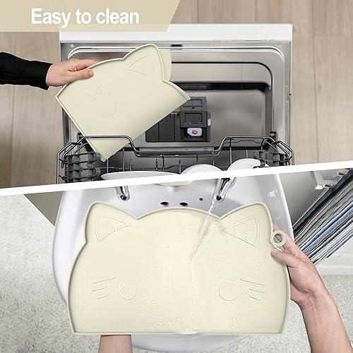 Miniatura 34 de Coomazy Tapete de comida para gatos, tapete de alimentación para perros más grueso para alimentos y agua, tapete de silicona antideslizante