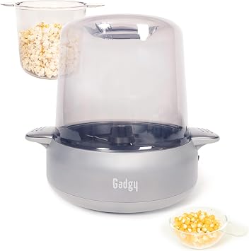 Gadgy Premium Popcorn Maker Machine 500W Hot Air Popcorn Popper with Stirring Rod & Non-Stick Coating Makes Up to 18 Cups in 45 Minutes Matte Silver, 2-in-1 Serving Bowl Design