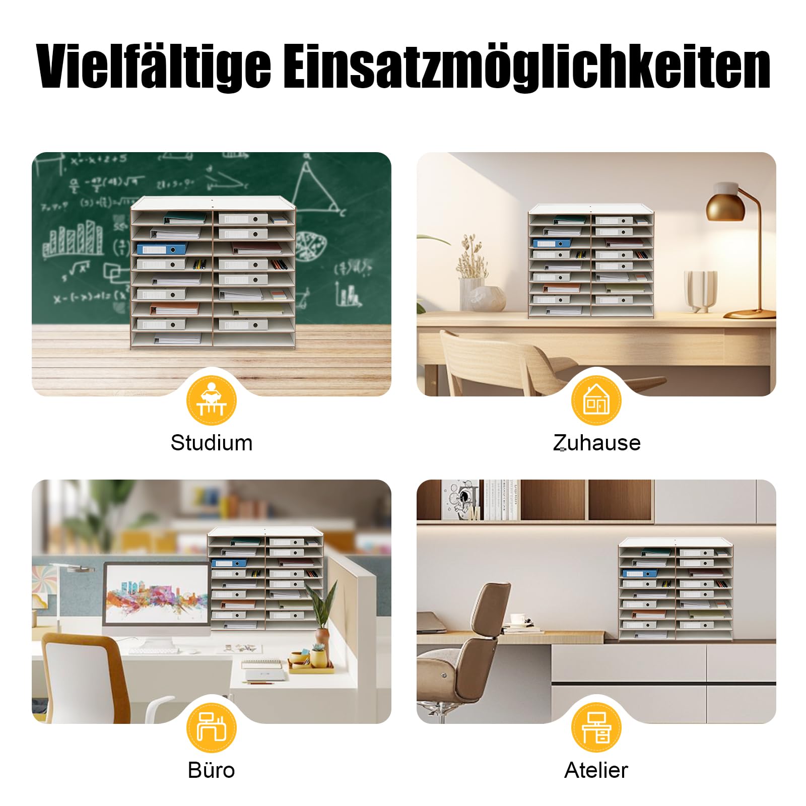 Dokumentenablage Holz 9 Schichten Ablagesystem für Büro 18 Ablagefächer für A4 Ordner Schreibtisch Organizer für Büro, Arbeitszimmer, Schule 51.8 x 33 x 49 cm (Weiß)