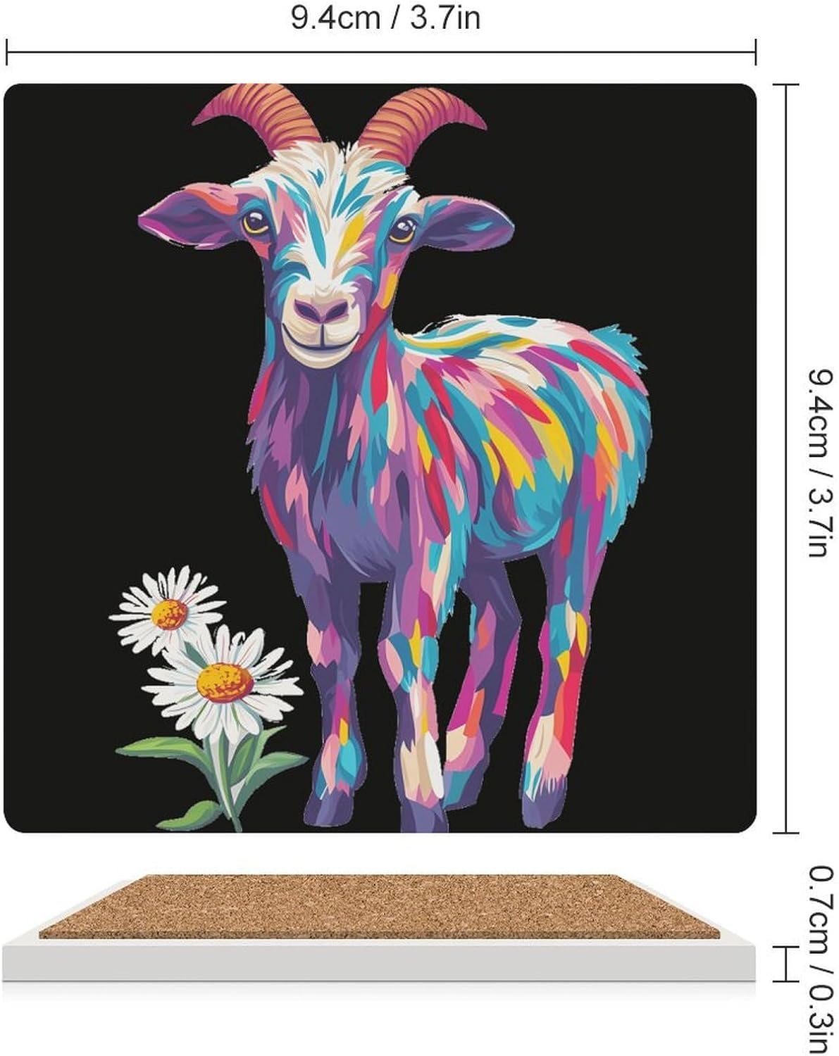 Goat Daisy Ceramic Coasters Square Drinks Coaster Coffee Table Decor Table Coaster for Home Bar