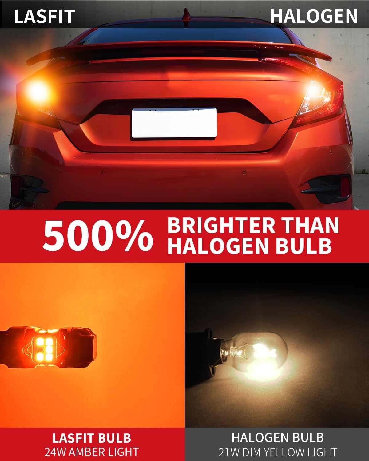 LASFIT T3 7507 LED Bulb Amber, PY21W BAU15S Canbus Ready Turn Signal Lights Built In Resistor 2641A 12496 For 2012-2021 VW Tiguan Front, And 2018-2022 Honda Accord Rear, Automotive Plug and Play(2pcs)