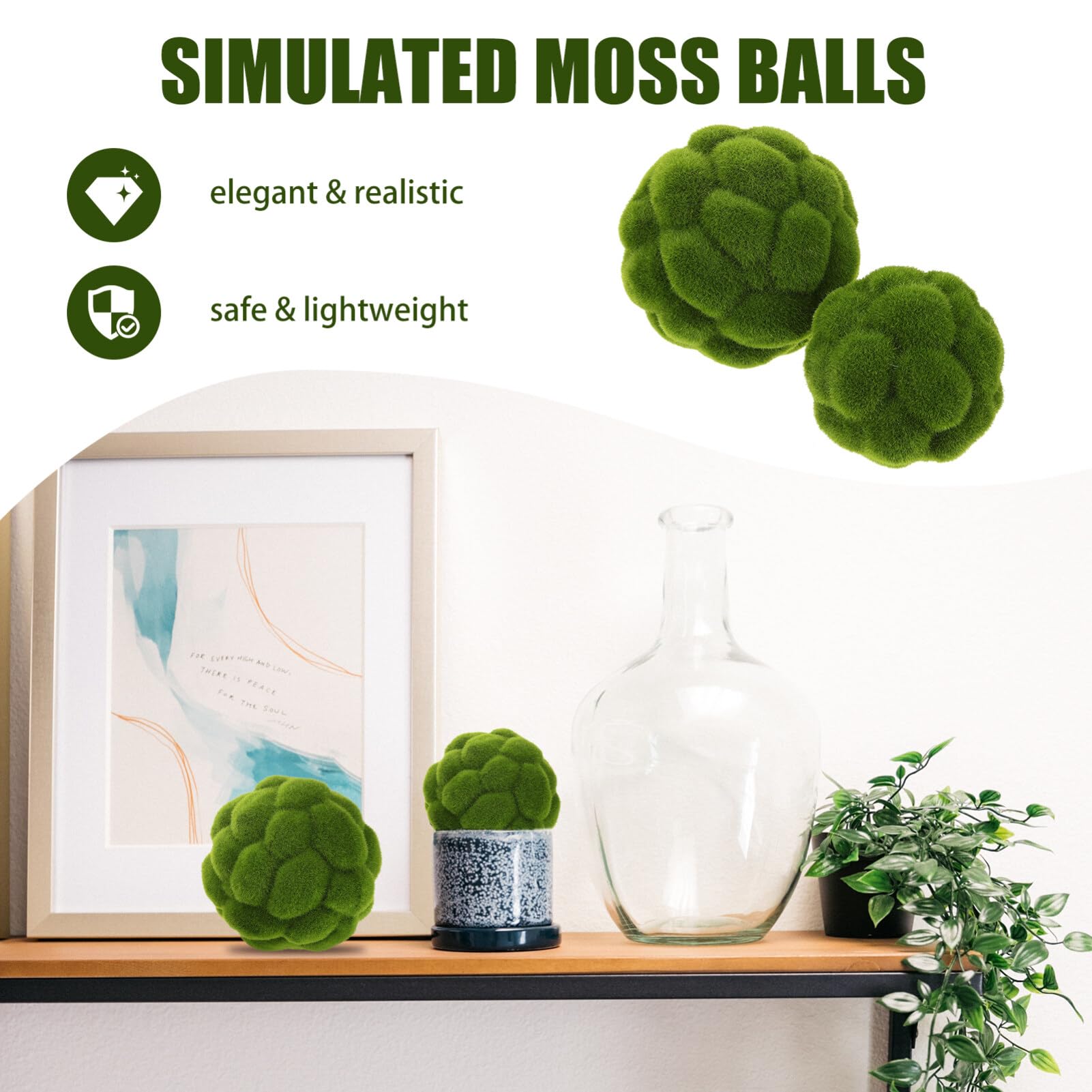 Cabilock Grüne Mooskugeln, dekorativ für Tafelaufsatz, Schalen, künstliche Mooskugeln, künstliche Pflanze, Mooskugeln, Ornament für Garten, Hochzeit, Party, Dekoration (9,9 cm/11,9 cm), 8 Stück