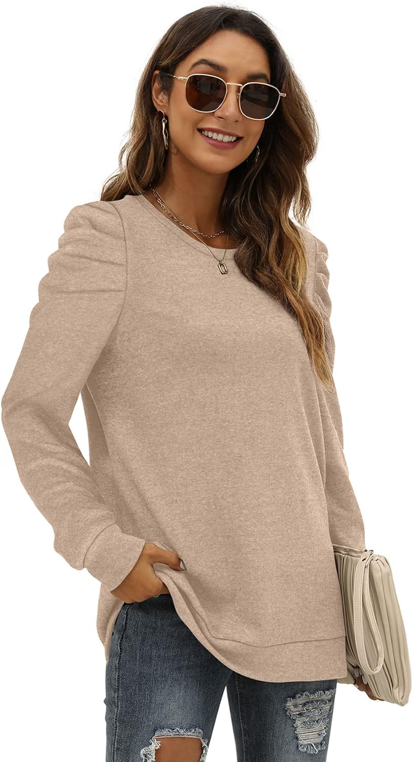 LCXWFE Womens Puff Sleeve Tops Dressy Casual Crew Neck Long Sleeve Shirts Tunic top - Image 3