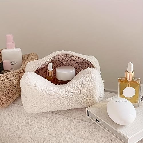 Miniatura 3 de Bolsa de maquillaje, bolsa de maquillaje esponjosa, bolsa de almacenamiento portátil con cremallera, mini bolsa de maquillaje pequeña de moda, bolsa