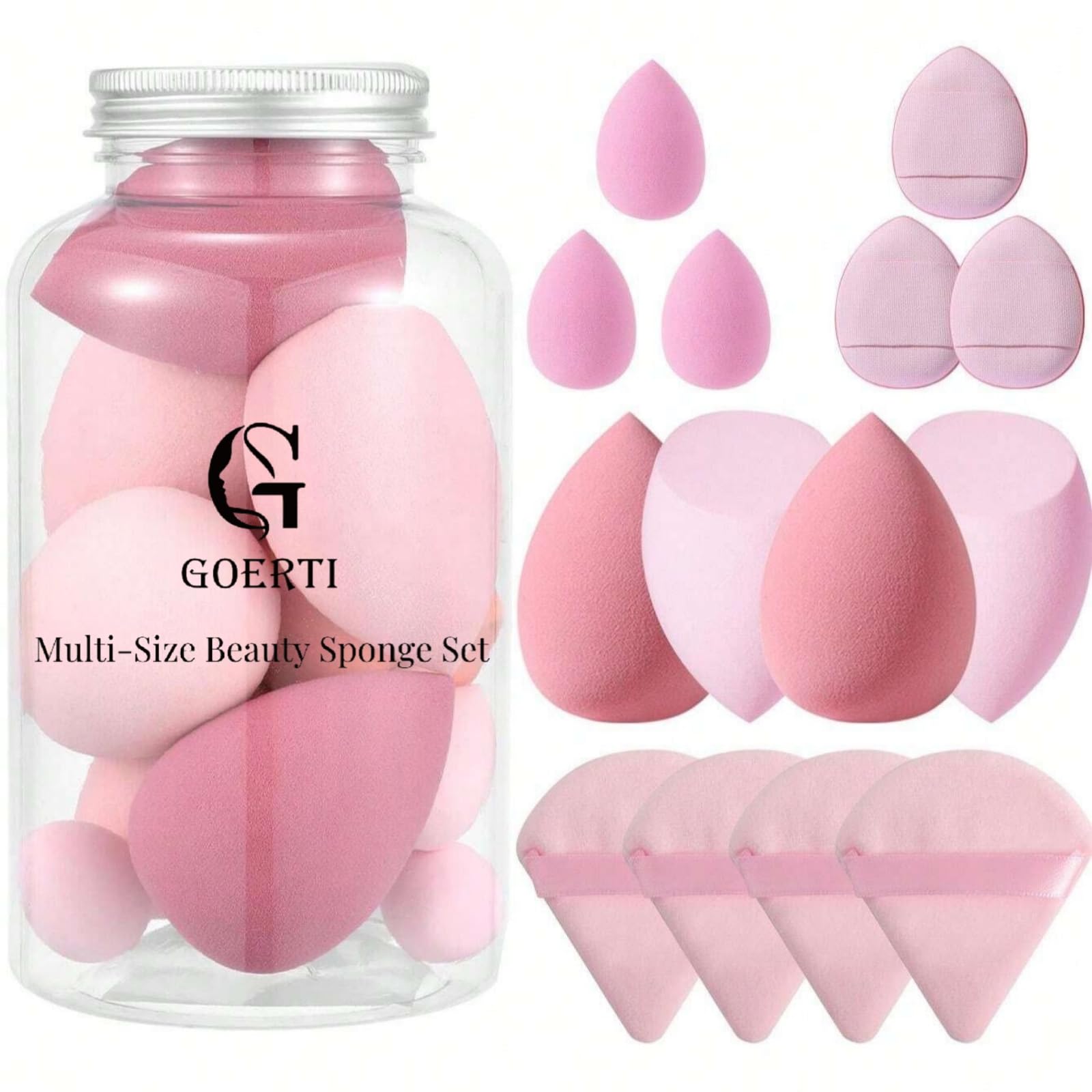 GOERTI Beauty Blender Sponge Set 14PCS – Multi-Size Makeup Sponges for Foundation, Liquid, Powder - Triangle Puffs, Mini Beauty Blender, Thumb Powder