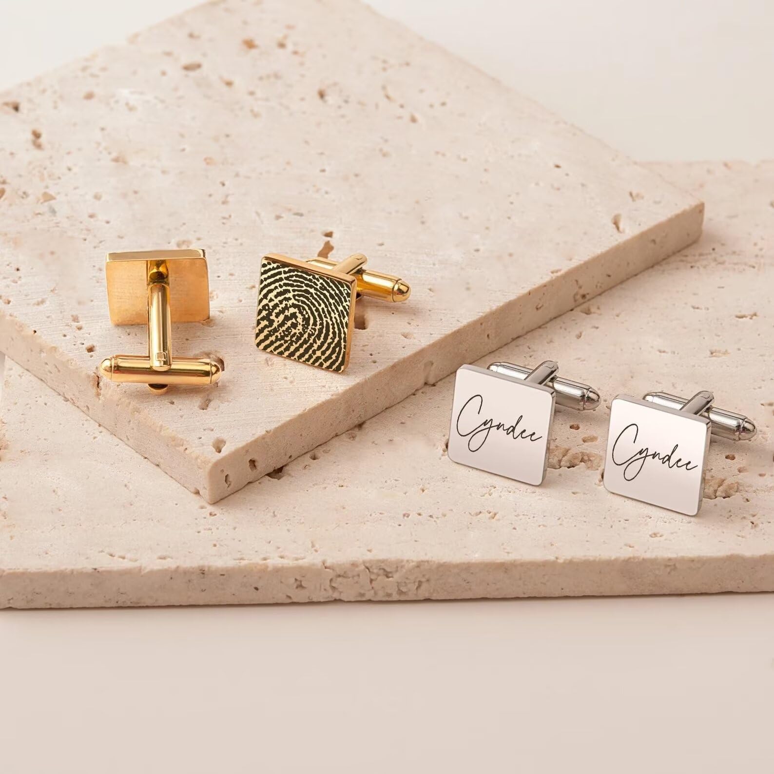 Regalo conmemorativo para hombre - Gemelos de huellas dactilares - Gemelos grabados Firma real - Gemelos de escritura a mano - Regalos personalizados