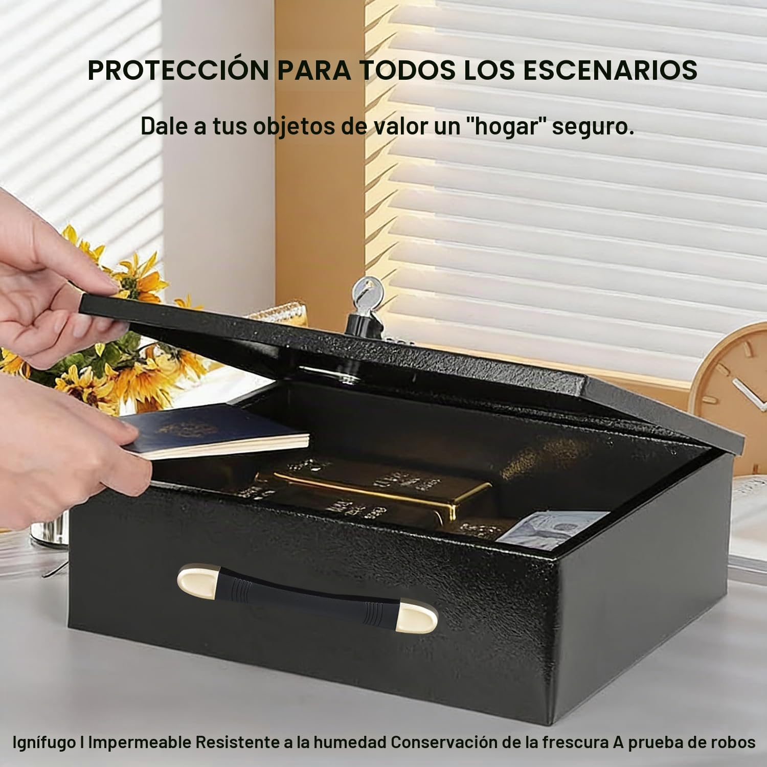 Caja Fuerte Portátil Ignifuga Con Código Numérico y Llave,Caja Fuerte Con Llave,Con Asa,Resistente Al Fuego,Al Agua, Para Dinero En Efectivo,Para Guardar Dinero En Efectivo y Documentos Importantes