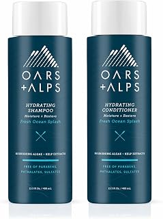 Oars + Alps Men's Sulfate Free Hair Shampoo and Conditioner Set for Men & Women, Infused with Kelp & Algae Extracts, Nourishing & Moisturizing, Paraben Free, Fresh Ocean Splash Scent, 2pk, 13.5oz