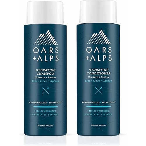 Oars + Alps Men's Sulfate Free Hair Shampoo and Conditioner Set for Men & Women, Infused with Kelp & Algae Extracts, Nourishing & Moisturizing, Paraben Free, Fresh Ocean Splash Scent, 2pk, 13.5oz