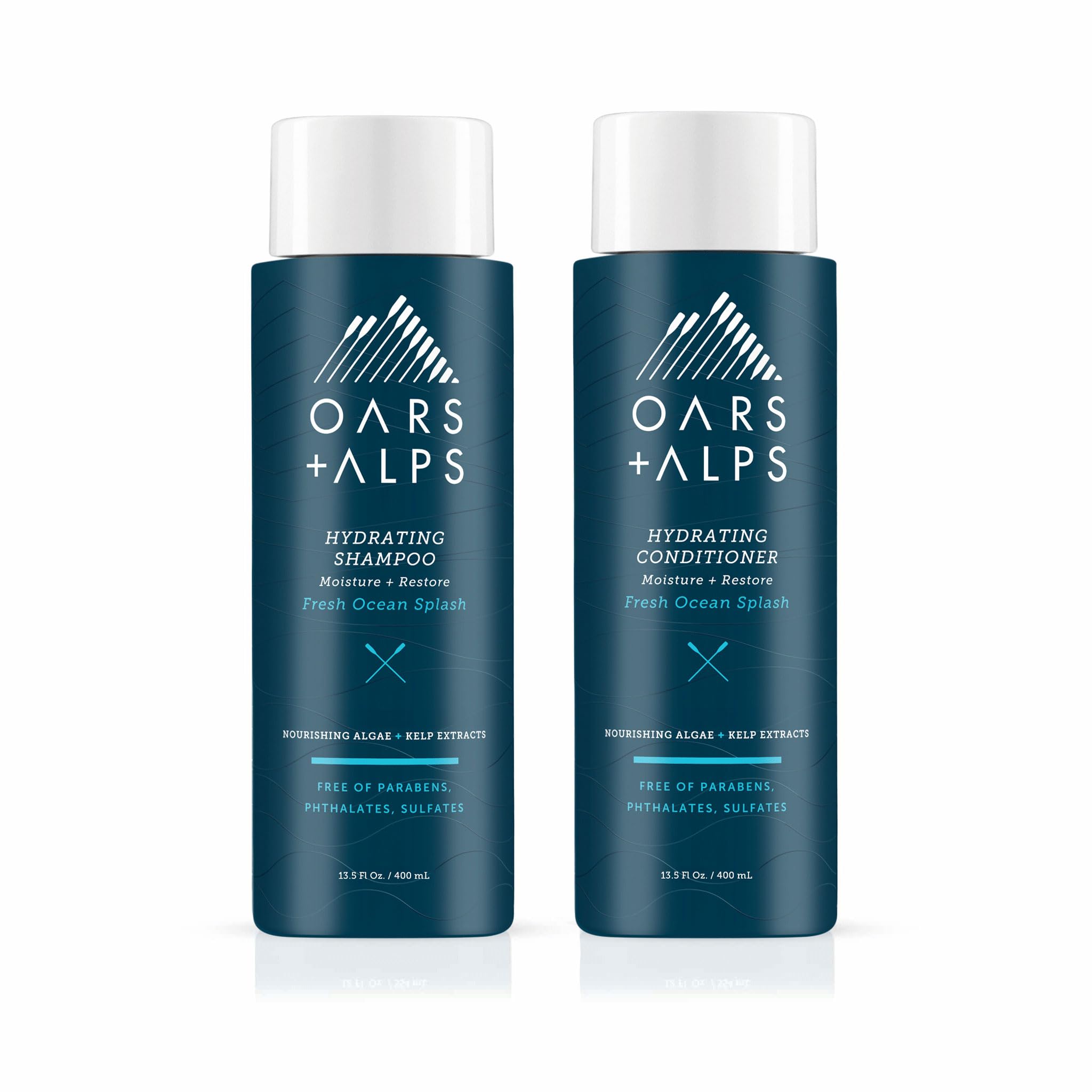 Oars + Alps Men's Sulfate Free Hair Shampoo and Conditioner Set, Infused with Kelp and Algae Extracts, Fresh Ocean Splash, 12 Fl Oz Each