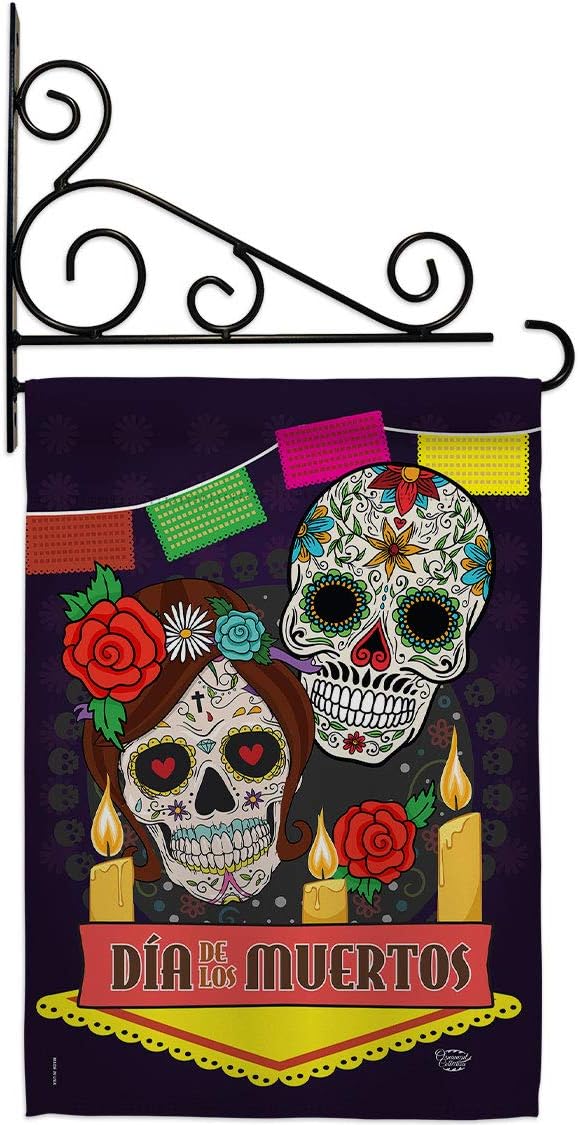 Dia de los Muertos Garden Flag Set Wall Holder Falltime Day of Dead Fiesta Mexican Party Autumntime Small Decorative Gift Yard House Banner Double-Sided Made In USA 13 X 18.5