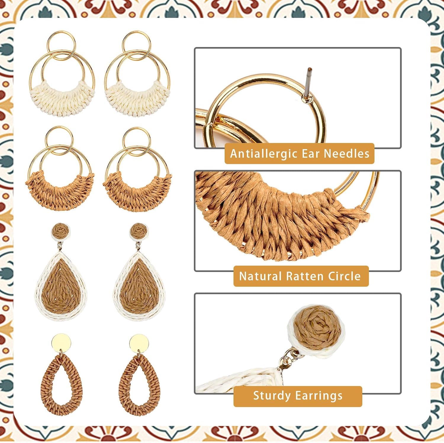 Boho Rattan Earrings for Women, Summer Beach Earrings image 3