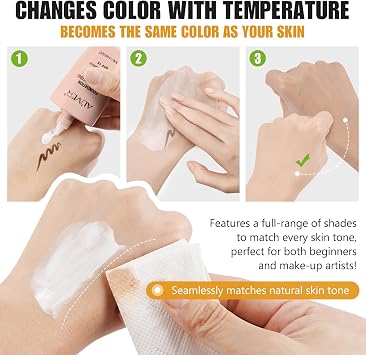 Color Changing Foundation,2 x 30ml Flawless Warm Skin Tone Foundation, SPF15 Full Coverage Poreless Liquid Makeup Base - Long Lasting Waterproof Moisturizing with Cream with Natural Brightenin