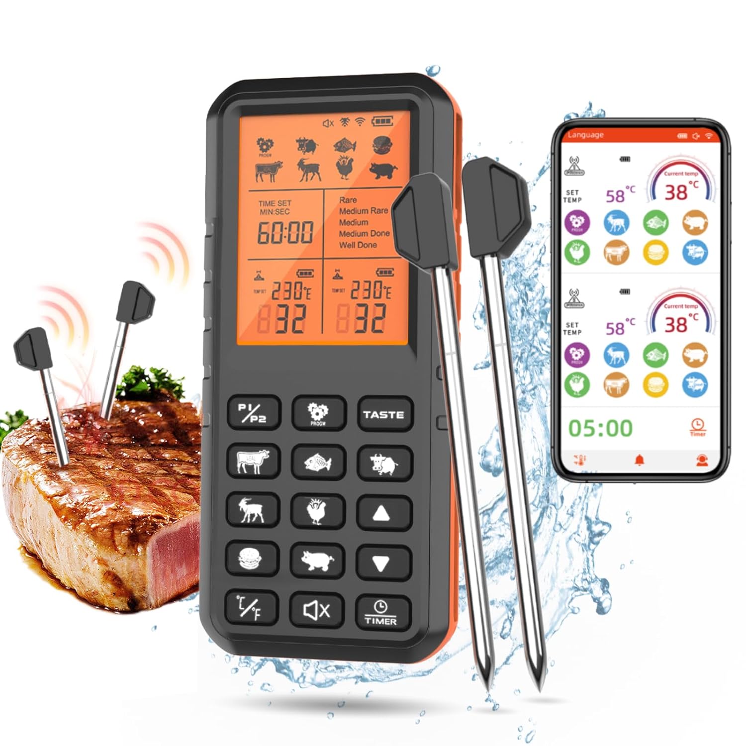 Amazon.com: Edcsi Wireless Meat Thermometer with Bluetooth - Ideal for ...