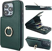 Vista 15 de Folosu Funda compatible con iPhone 15 Pro con soporte para tarjetas, rotación de 360°, soporte de anillo de dedo con función atril, bloqueo RFID