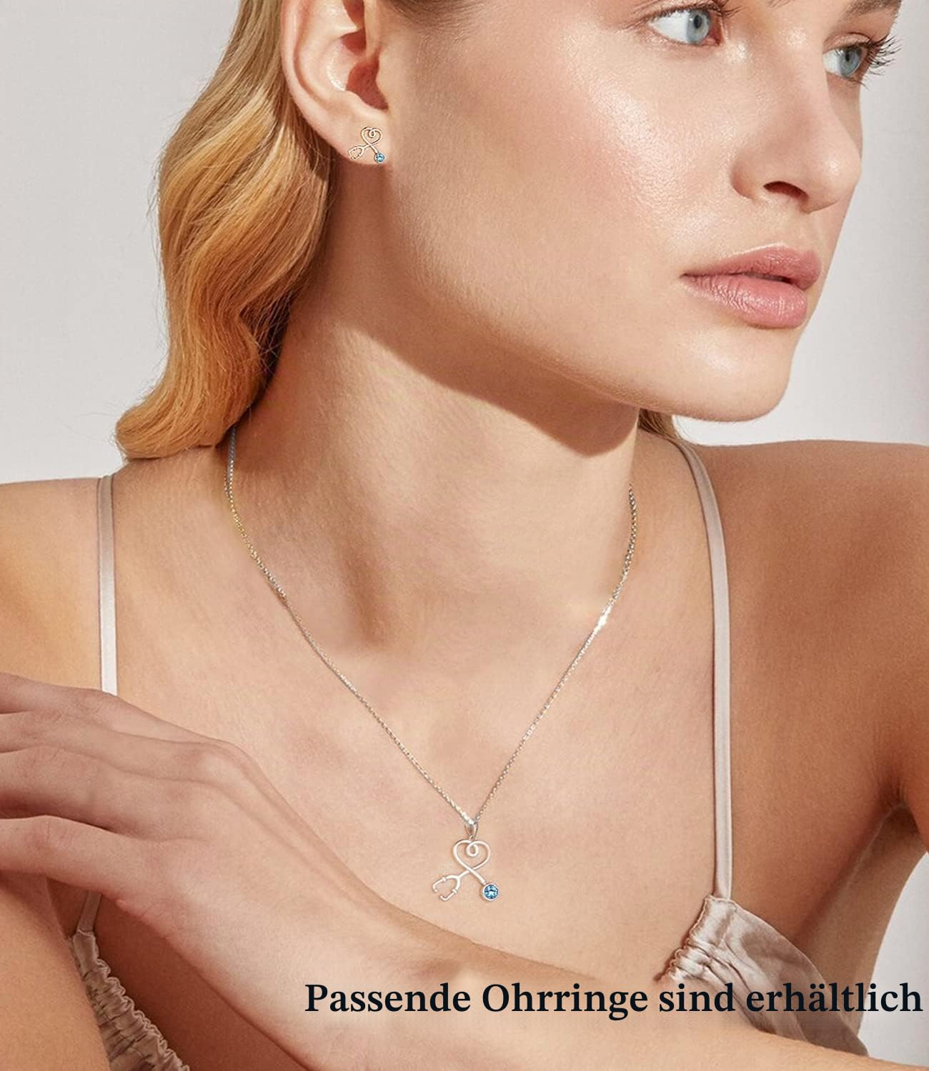 AOBOCO Kette Damen Halskette Silber 925 AnhäNger Kristall Stethoskop Schmuck Necklace Geschenke für Frauen Krankenschwester Arzt Medizinstudenten