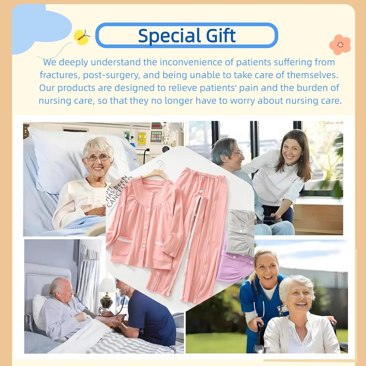 Bedridden Patient Clothing,Tear Away Suit, Fully Open Adaptive Chemo Clothing,Four Seasons - Image 2