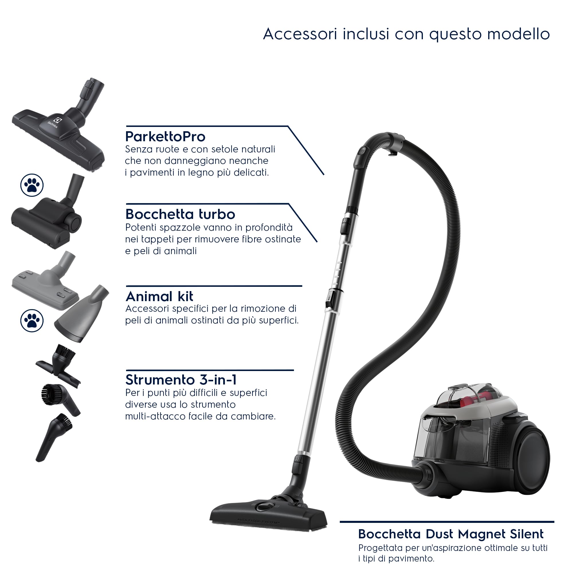 Electrolux EL61A4UG Aspirapolvere senza sacco Serie 600, Aspirapolvere Potente 700W con Accessori, Elevata Filtrazione, 1.6 Litri, 74 dB(A), Urban Grey