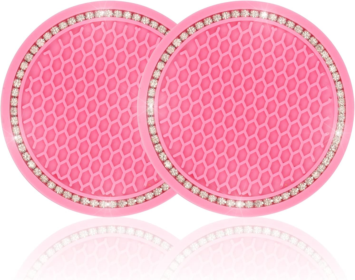 JUSTTOP Car Cup Holder Coaster, 2 Pack Universal Auto Anti Slip Cup Holder Insert Coaster, Bling Crystal Rhinestone Car Interior Accessories-Deep Pink