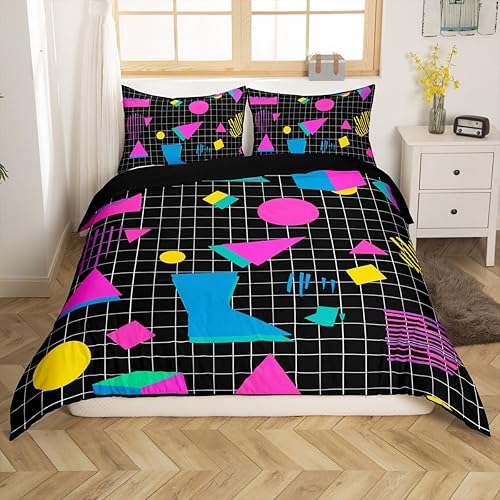 Miniatura 3 de Juego de funda de edredón de geometría de los años 80 y 90, estilo hipster, estilo moderno, estilo de los años ochenta, tamaño Queen, triángulo