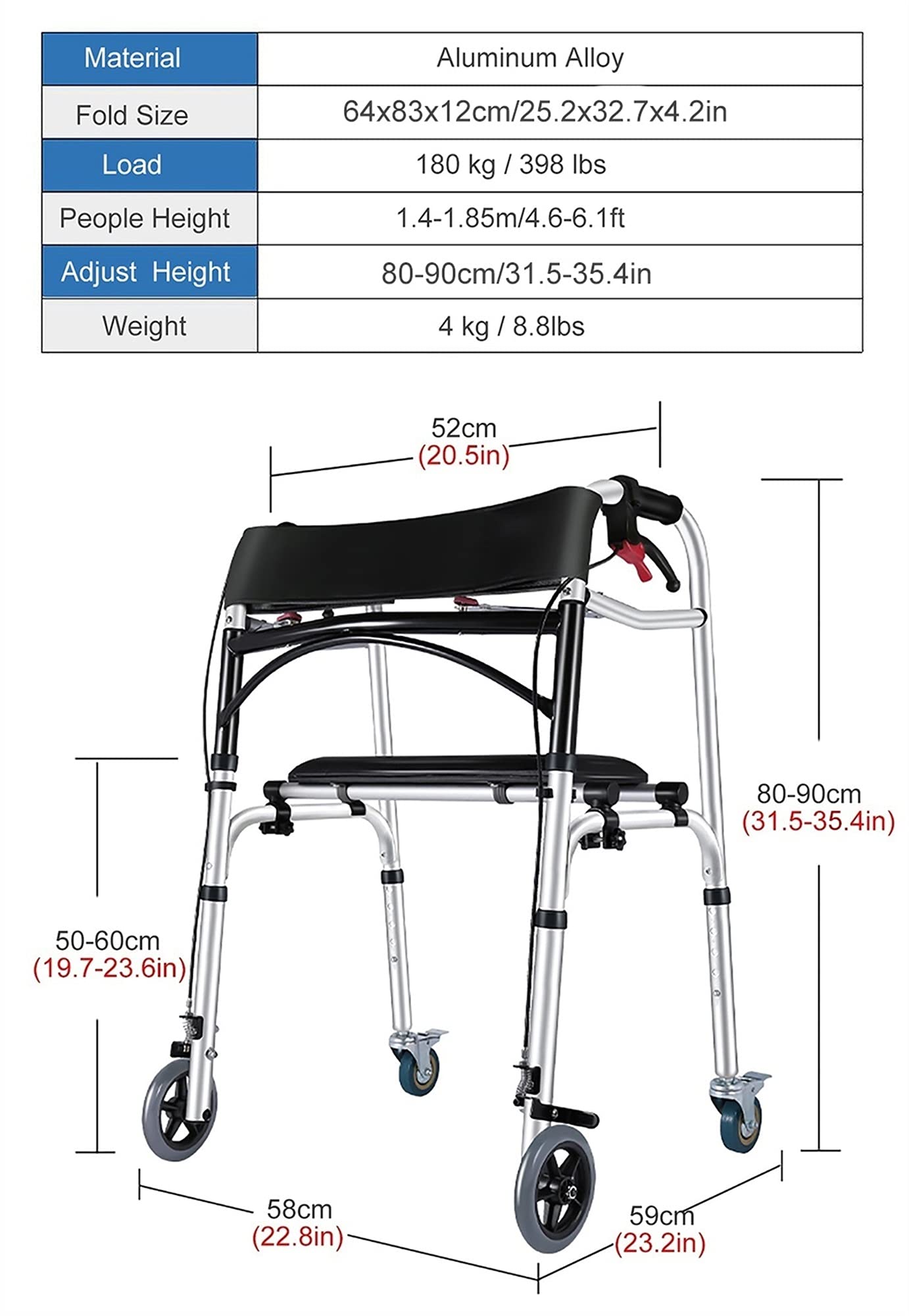 UWYTGF Rollator Walker with Seat & Brakes Foldable Lightweight,Elderly/Aluminum Rolling Walker,Portable Shower Seat,Indoor Outdoor