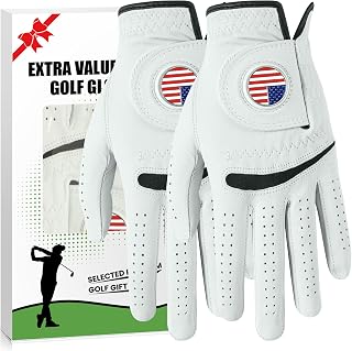 Amy Sport Golf Gloves Men Cabretta Leather with Ball Marker Value 2 Pack, Non Slip All Weather Grip for Left Hand Right Handed Golfer, Premium Mens Golf Glove Breathable