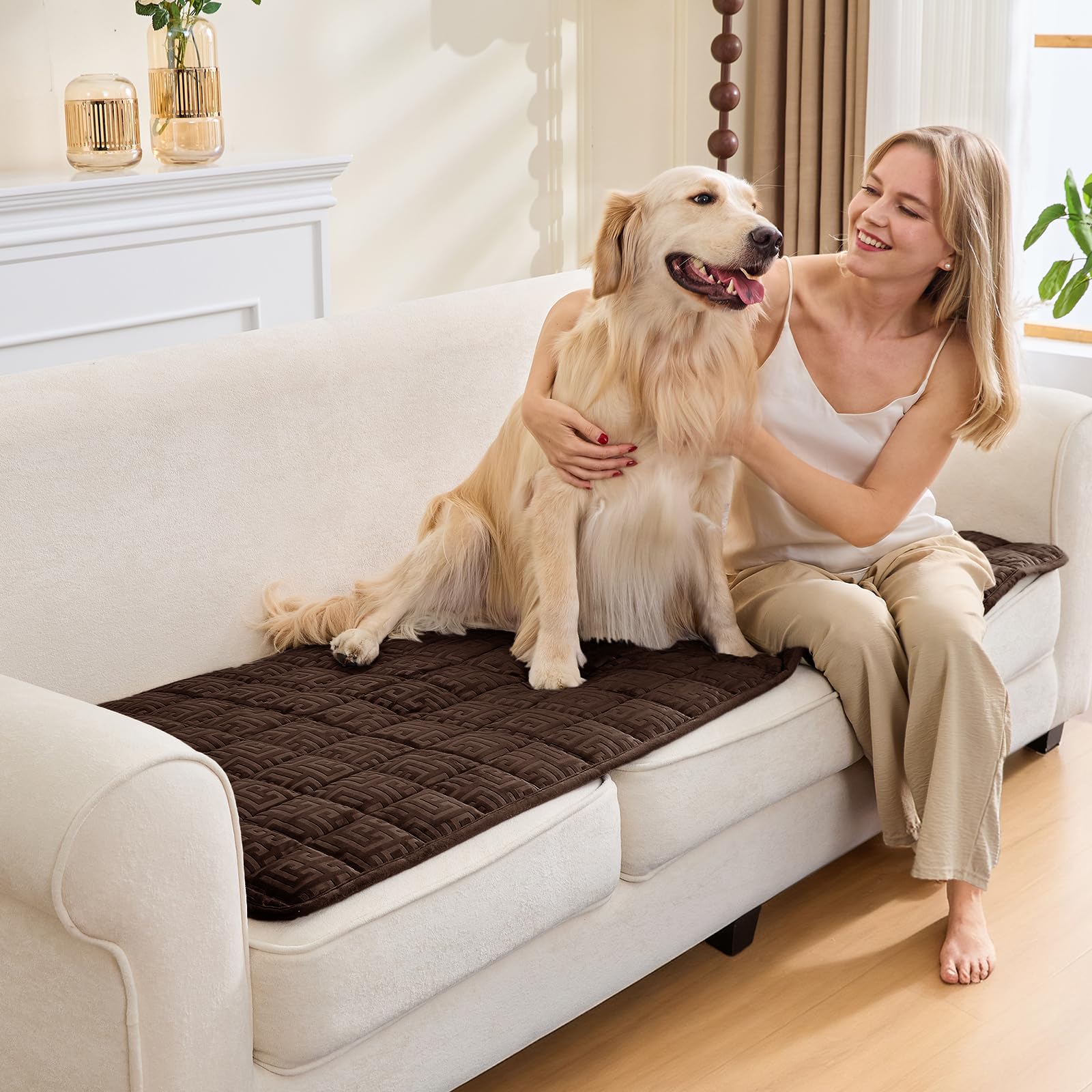 SYLC Sofa Cover Dark Coffee Velvet Quilting,Thick Sofa Cover 1 Seater Corner L Shape Settee Non Slip Seat Cushion Covers Protector for Living Room Caravan (Dark Coffee,70×70cm / 1 Piece)