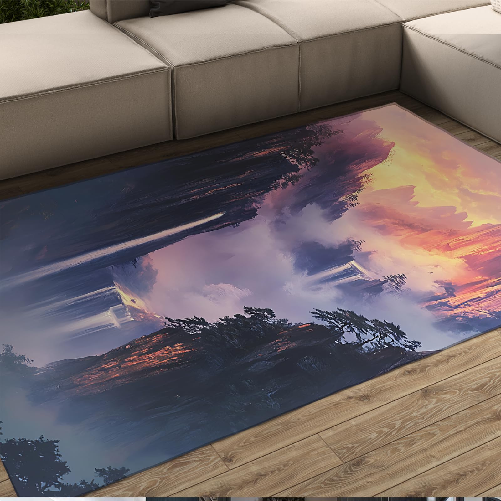 Dywaniki do salonu, zachód słońca, góry, krajobrazy, dywany do sypialni, niskie runo, zmywalna, wycieraczka z gumowym spodem, 180 x 250 cm