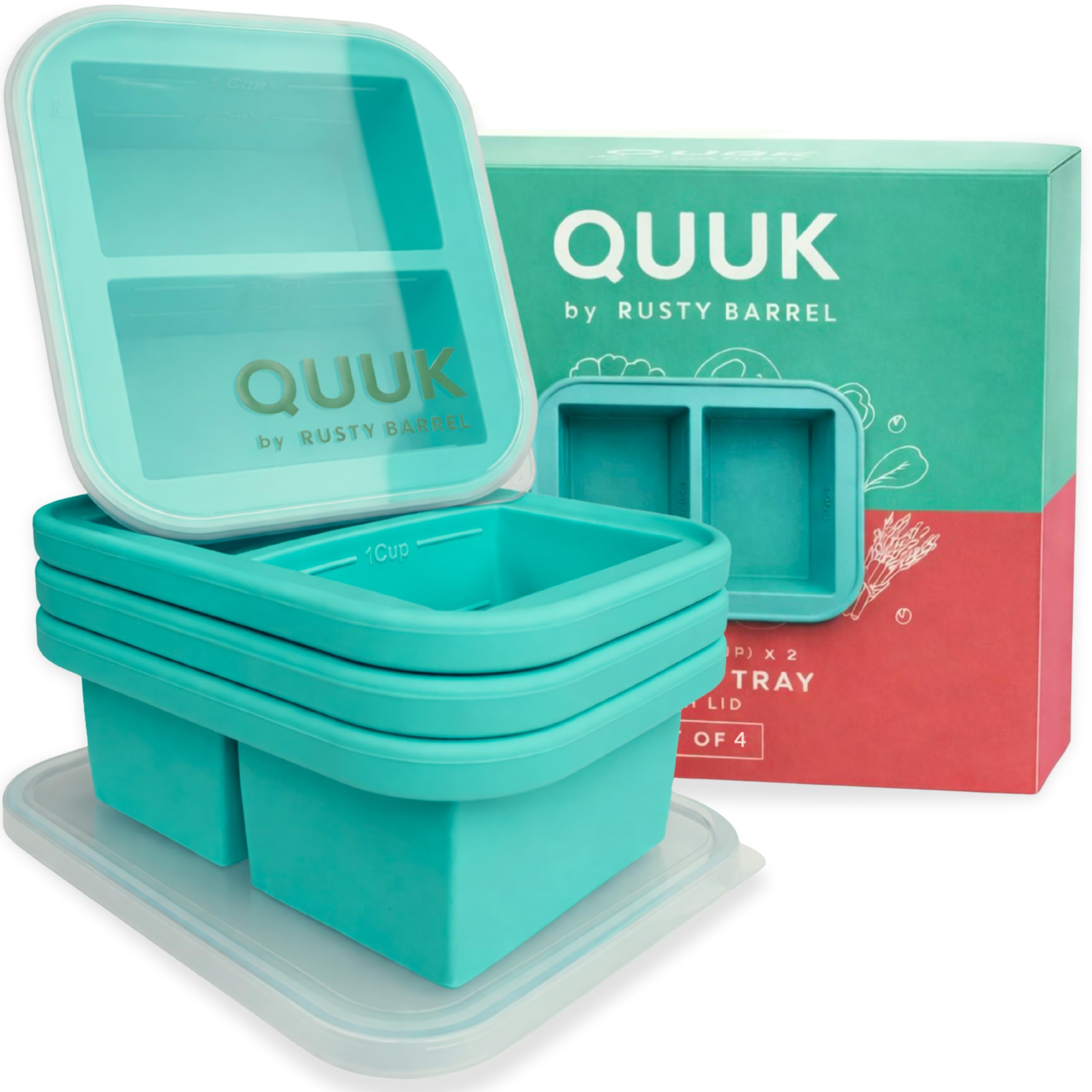 QUUK Silicone Freezer Tray with Lid – 250ml (1 Cup) Portions – Stackable Food Storage Containers for Meal Prep, Soup, Sauce & Batch Cooking – BPA Free, Easy Release