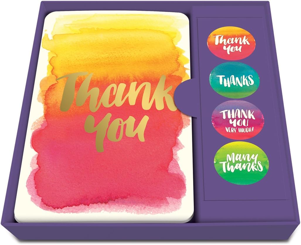 Studio Oh! Tiny Treasures Blank Thank You Cards Set with Envelopes & Stickers, 12 Assorted Note Cards (4 Designs), 4.5 x 5.5 in, 260 GSM Thick Paper, Decorative Stationery Set for Gifts, All Occasions