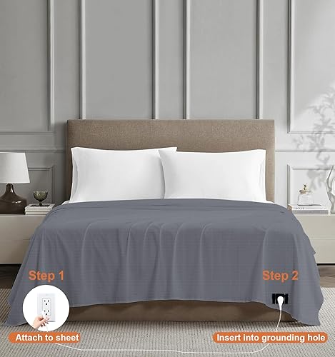 Miniatura 6 de Grounding Sheets tamaño individual para un mejor sueño, algodón de primera calidad + fibra plateada, sábana encimera con conexión a tierra para cama