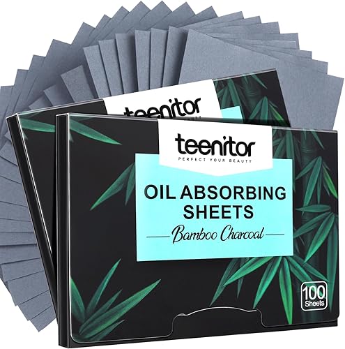 Teenitor 200 hojas de papel secante para piel grasa, hojas de aceite facial con carbón de bambú, hojas de secado de aceite para cara, hojas