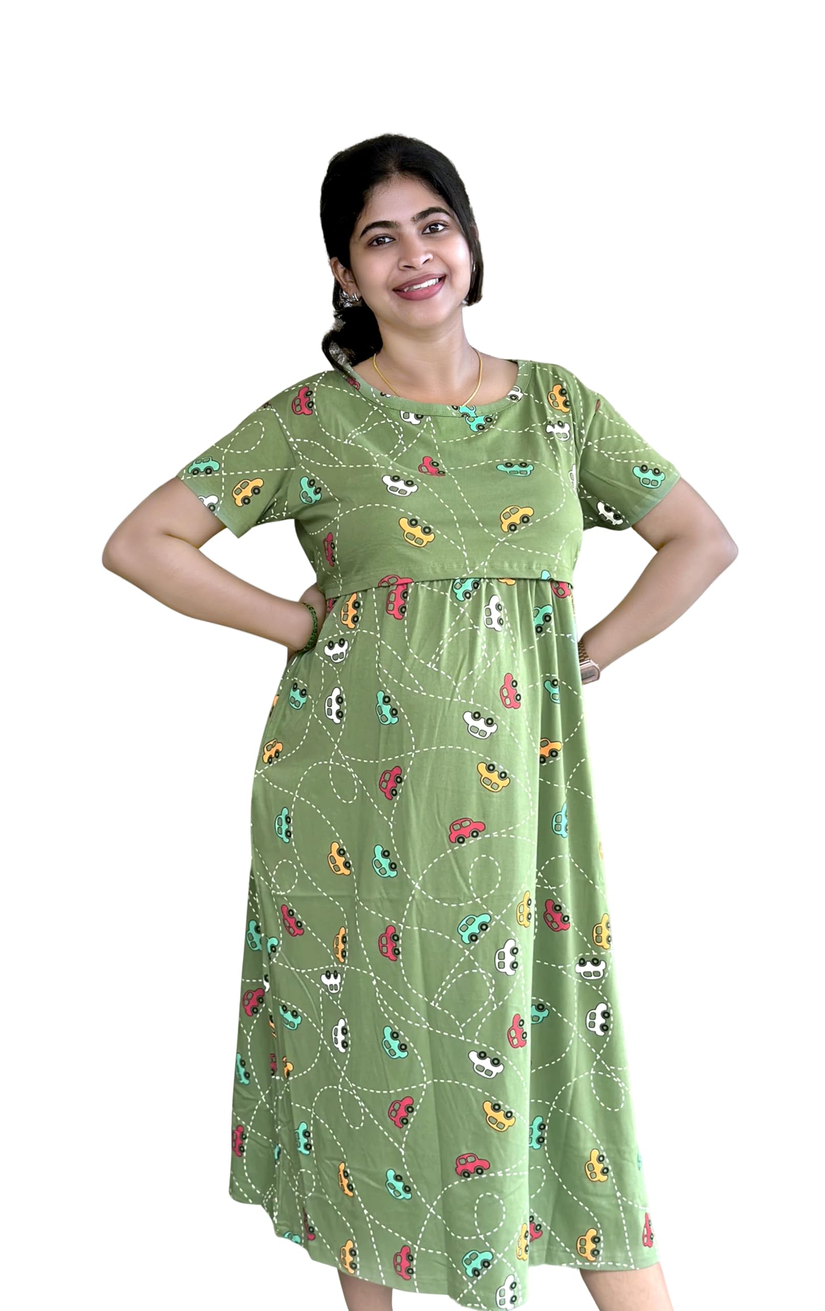 D'Meadow Bugs Feeding Dress for New Moms | Cotton Maternity Nighty | Zipless Feeding Dresses for Women | Pregnancy & Nursing Wear-picture-27