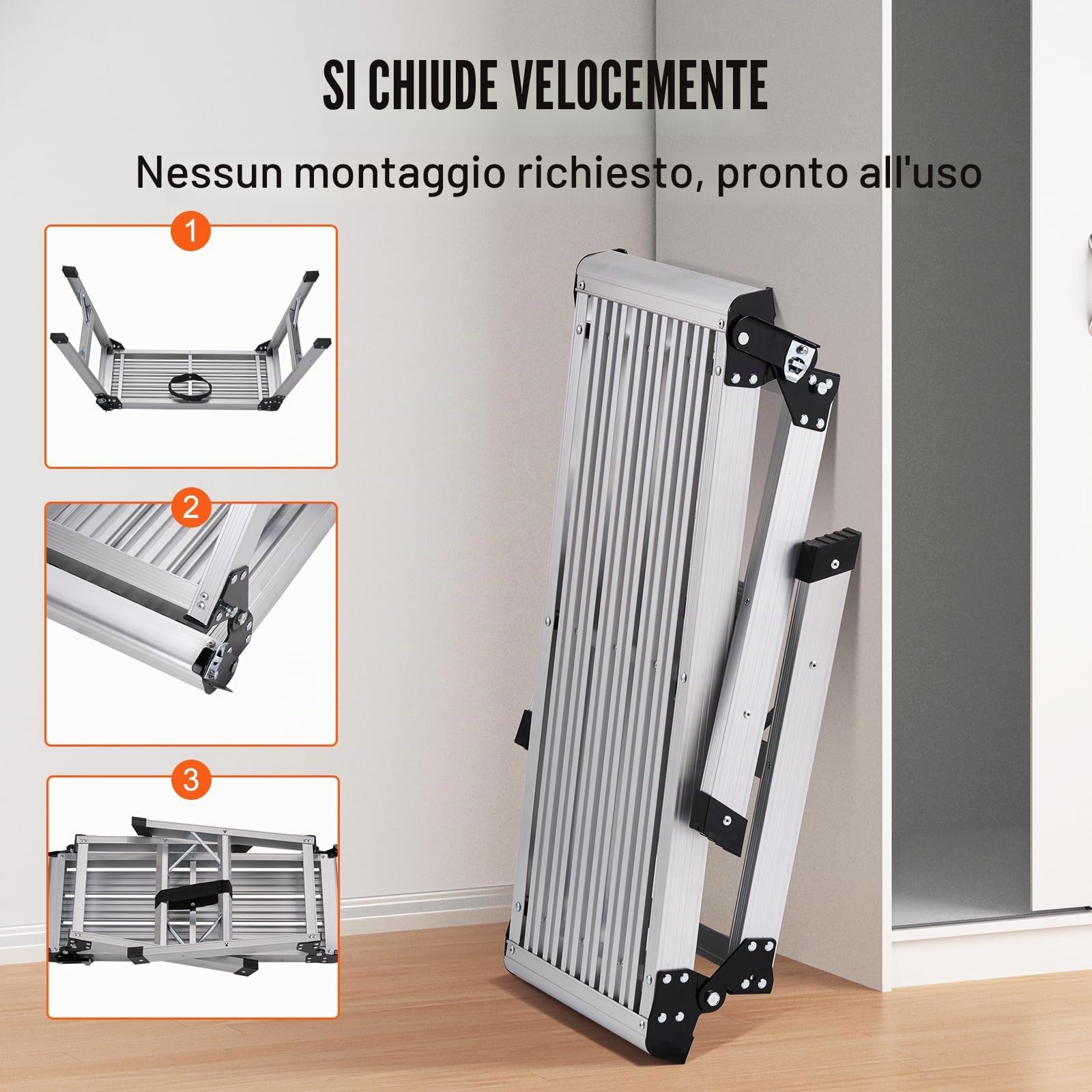 VEVOR Piattaforma da Lavoro in Alluminio Pieghevole Portatile Carico Max. 150 kg Uso Interno Esterno,Sgabello da Lavoro Basso in Alluminio Pieghevole 50,8 x 76 x 30 cm, Argento