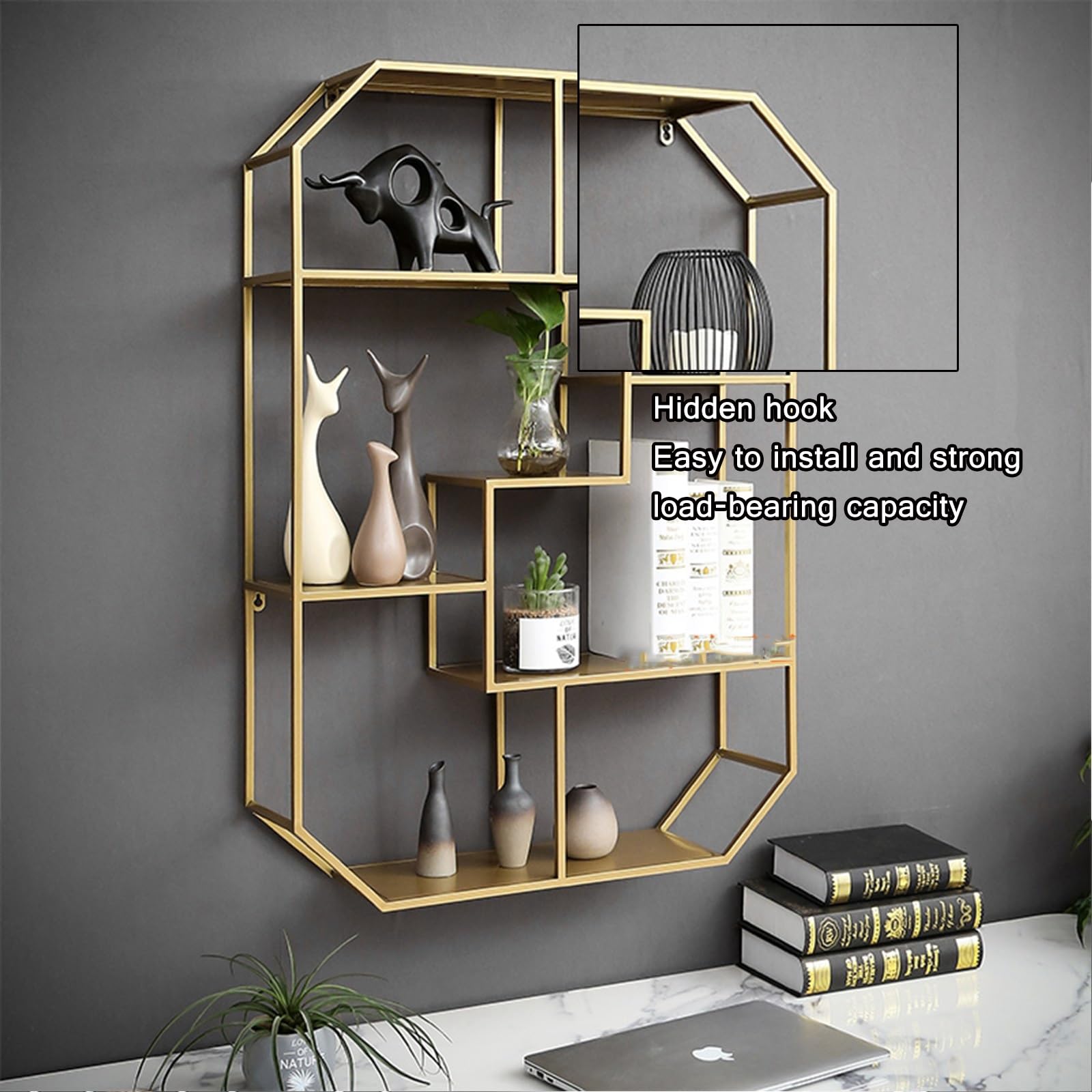 Schwarz und Gold eisen display ständer，Lagerraum modern wine rack，weinregal zur wandmontage，modern weinglashalter wand，Schlafzimmer，Haushaltsgebrauch，Wohnzimmer，Küche(Gold,Vertical style 95*65cm)