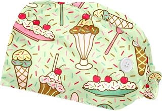 2PCS Working Hats for Men Ice Cream Doodle Pattern Adjustable Women Work Caps Bouffant Hats with Sweatband, Multi, One Size