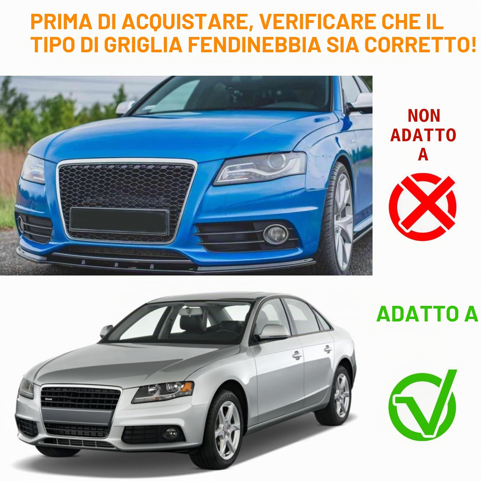 TTCR-II 2 PCS Compatibile con Audi A4 B8 8K Copertura Fendinebbia 2009-2011 - Copri Griglia Sinistra + Destra 8KD807681/8KD807682 Paraurti Antinebbia-B