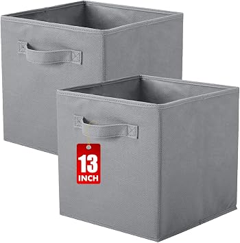 ShellKingdom Storage Bins, Foldable Fabric Storage Cube And Cloth Organizer | Storage Drawer For Closet And Toys, 13 X 13 X 13 INCH, 2 Pack Grey