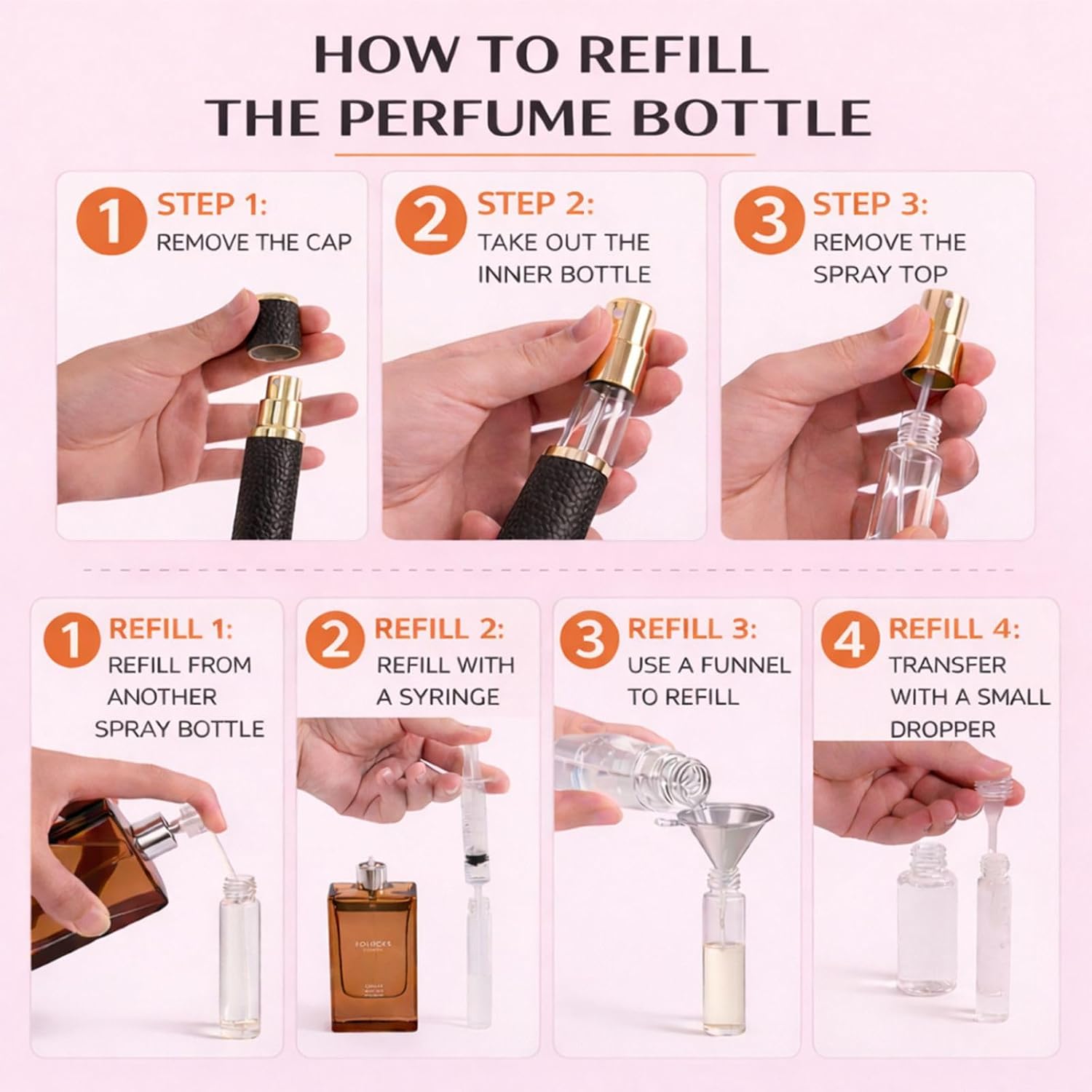 10ml Mini Perfume Travel Refillable Bottle, Portable Perfume Atomizer, Small Travel Cologne Sprayer, Leakproof Design with 4 Refill Tools, Essential Travel Items for Men and Women (Black)